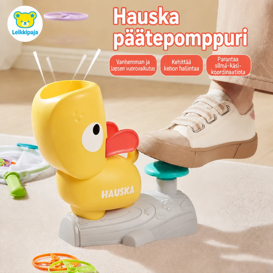 Polkaistava ankkalaukaisin lentokiekoilla lapsille