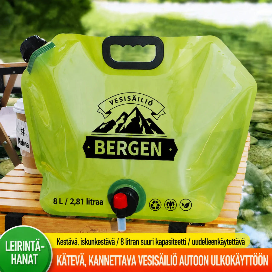Kokoontaitettava 8 l vesipussi hanalla, 3 kpl