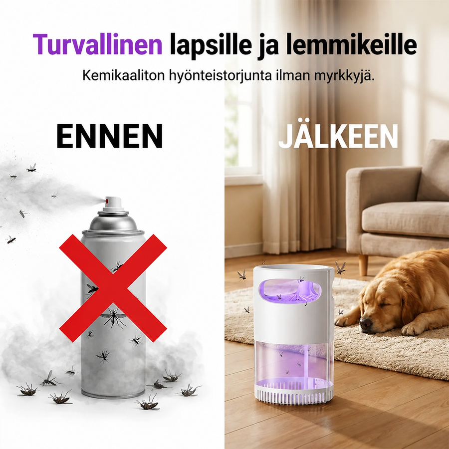Hiljainen kemikaaliton UV-hyttysansa USB-virralla