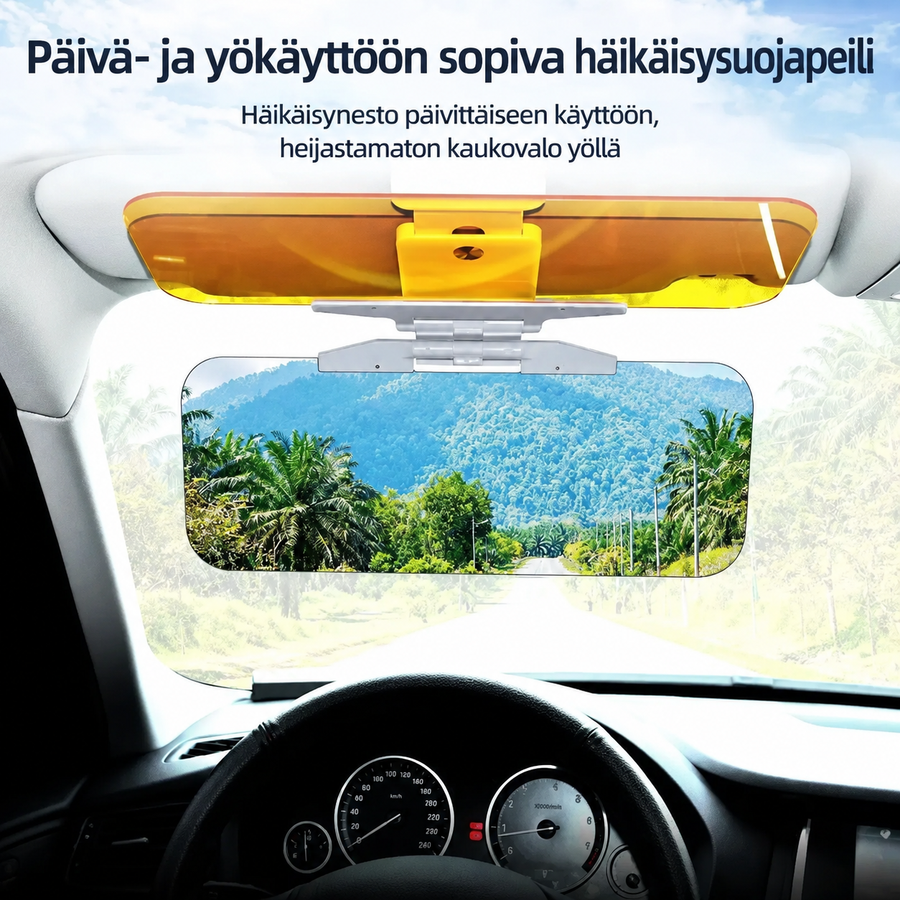 SÃ¤Ã¤dettÃ¤vÃ¤ hÃ¤ikÃ¤isynestovisiiri auton aurinkolippaan