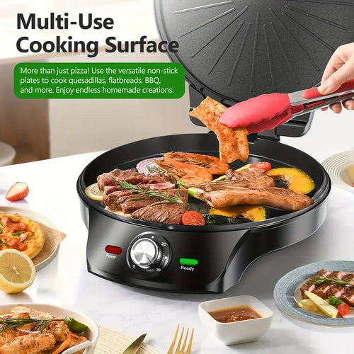 1500W Indoor Electric Grill and Pizza Maker - Dual-Sided Cooking with Non-Stick Grilling Surface