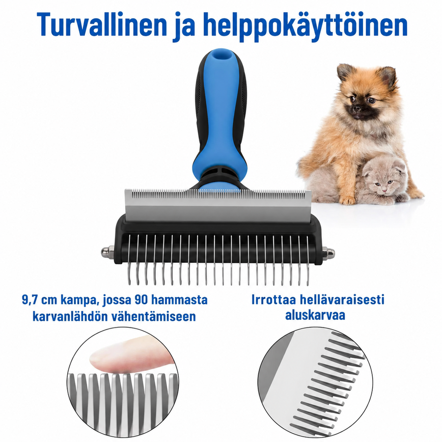 Kaksipuolinen pohjavillakampa koirille ja kissoille