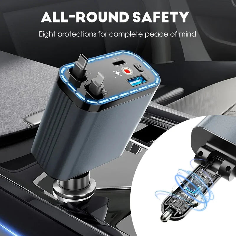 ✨4-in-1-pikalaturi autoon 90 W – sisäänvedettävillä kaapeleilla ja tähtivalolla 🚗🌌